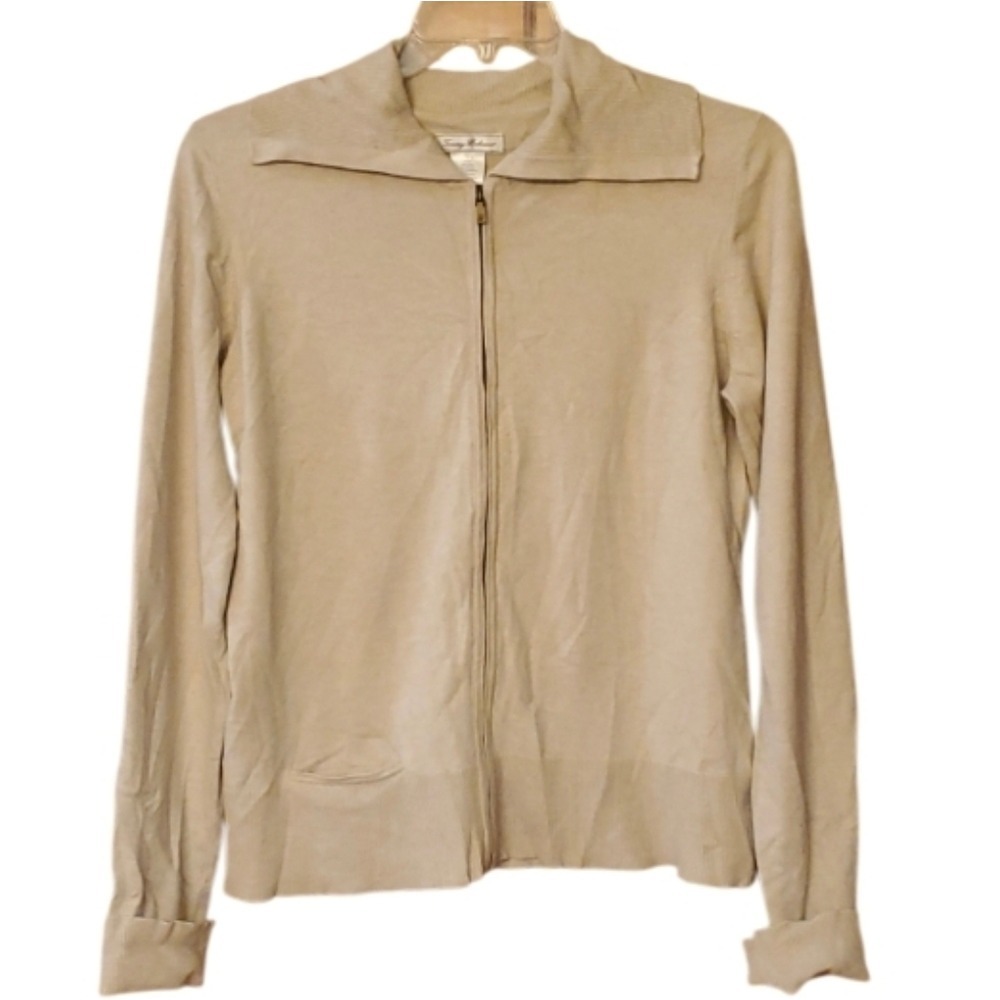 Tommy Bahama Womans Cashmere & Silk Beige Full Zip Cardigan Jacket Size Large